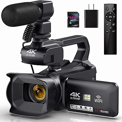 Camcorder 4K Video Camera 64MP 60FPSHD Auto Focus Vlogging 4.0quot; Touch Screen 1