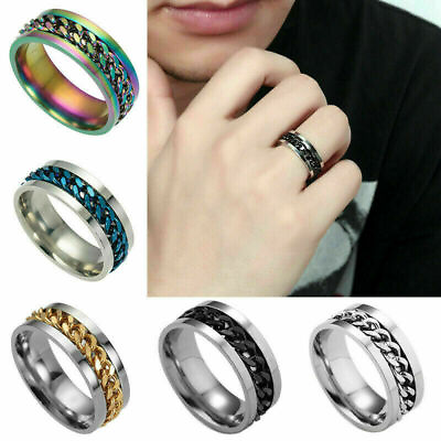 Chain Spinner Ring Titanium Fidget Band Anti Anxiety Finger For Women Men Rings