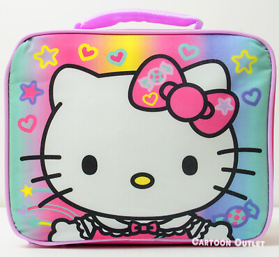 #ad Sanrio Hello Kitty Lunch BOX Lunch Bag Snack Tote Girls Insulated Pink Stars