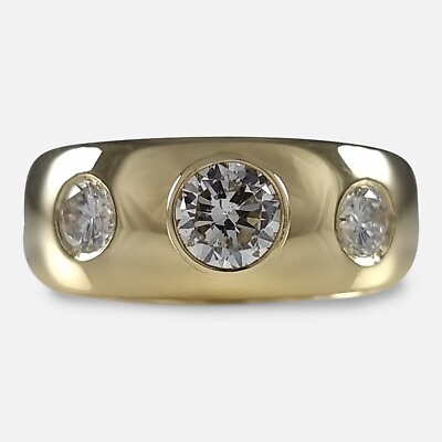 #ad 18ct Yellow Gold 3 Stone 0.70ct Diamond Gypsy Ring