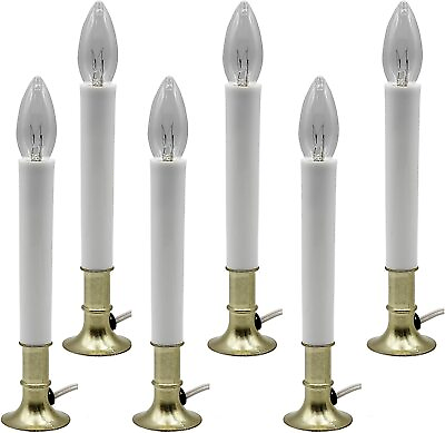 6 Electric Window Candle Lamps with Brass Plated Base On Off Switch Light Bulb