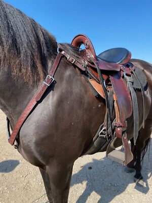 #ad Dixieland Trail Saddle 17quot; Wide Good Cond custom embossed Access. Available