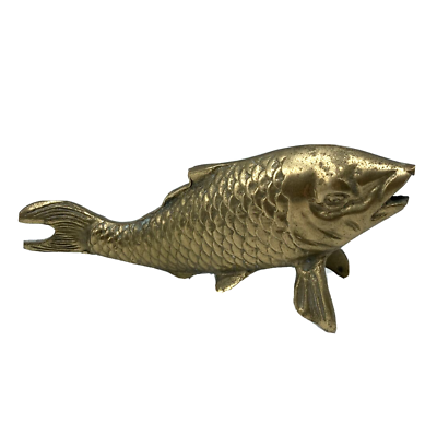 Vintage Brass Fish Figurine Koi Carp Paperweight Nautical Home Decor
