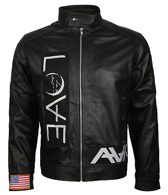 Mens Tom Delonge AVA Love Leather Jacket In Black Angels and Airwaves