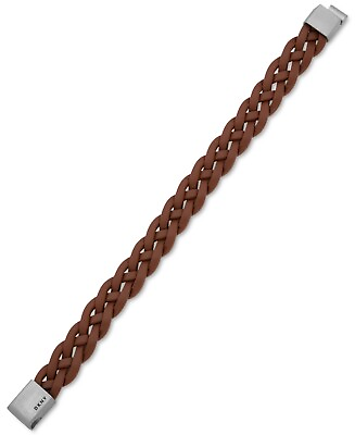 #ad Dkny Braided Leather Bracelet Silver