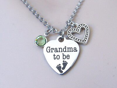 #ad Grandma To Be Heart Necklace with Birthstone Grandma to Be Jewelry New Baby