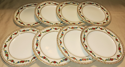 8 Antique Booths 9852 Silicone China 9quot; Luncheon Plates Rose Floral Swags Gold