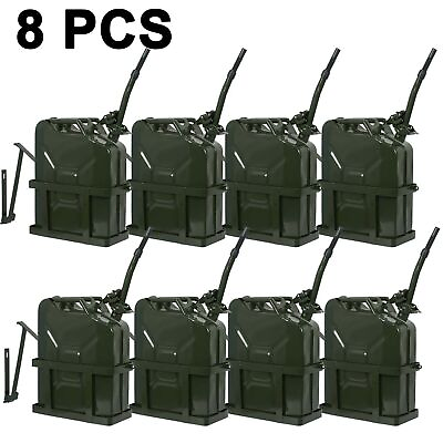 #ad 8PCS 5 Gallon Jerry Can Oil Steel Tank Military Army Backup 20L With Holder