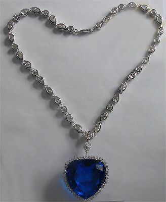 Titanic Heart of the Ocean Necklace Lab Created Blue Sapphire Solid 925 Silver