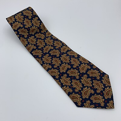 #ad Brooks Brothers Makers 100% Silk USA Made Tie Blue Gold Red Paisley 58quot;