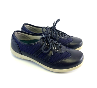 #ad Padders Julie Leather Sneaker Navy Lace Up Low Mesh Womens UK 7 2E US 9 Ex Wide