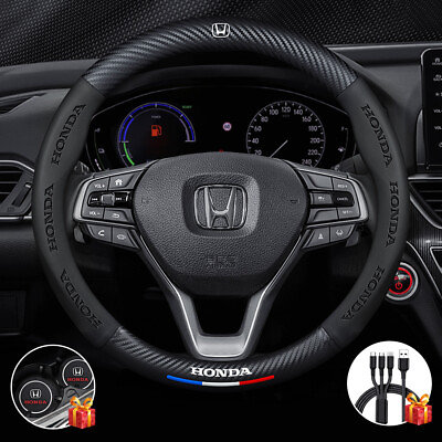 #ad 15quot; Steering Wheel Cover Genuine Leather For Honda Black New