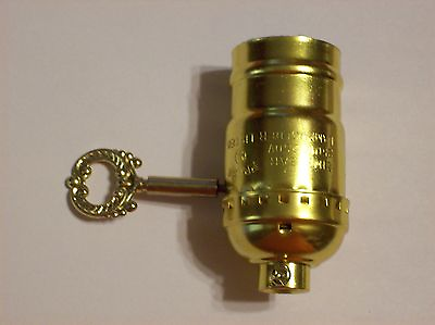 3 TERMINAL LAMP SOCKET WITH METAL TURN KEY BRASS PLATED NEW 306265K