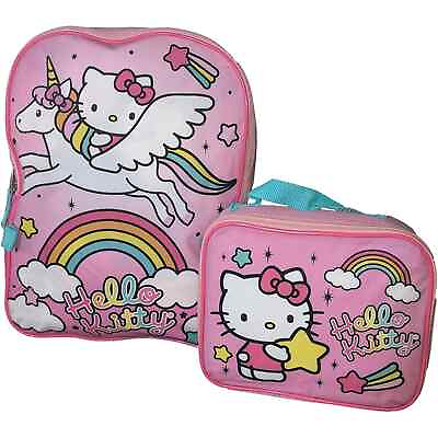 #ad Hello Kitty Little Girls School Backpack Book Bag Lunch Box SET Sanrio Rainbow