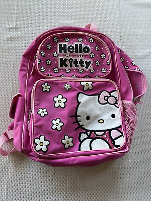 #ad HELLO KITTY BACKPACK Pink Floral Glitter Fuzzy 16”