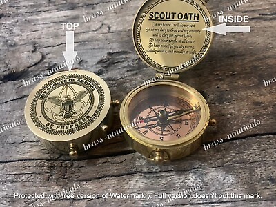 VINTAGE BRASS BOY SCOUT OATH COMPASS EAGLE SCOUT PERSONALIZED BRASS COMPASS.