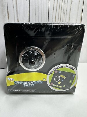 #ad Grin Studio Combination Metal Kids Safe Bank Toy W Stickers Black New Sealed
