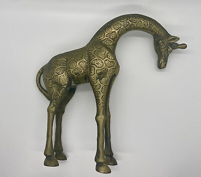 Brass Art Statue Giraffe Mother Figurine Collectible Safari Animal Decor