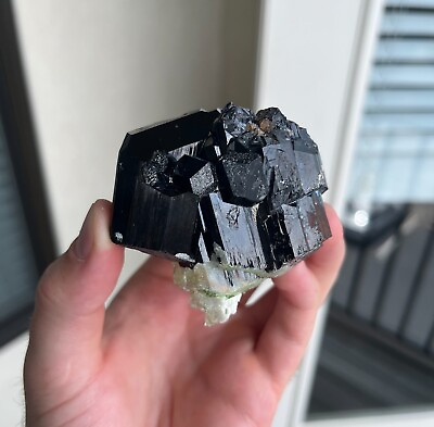 #ad Black Tourmaline Specimen with Hyalite Opal Base  Namibia Africa