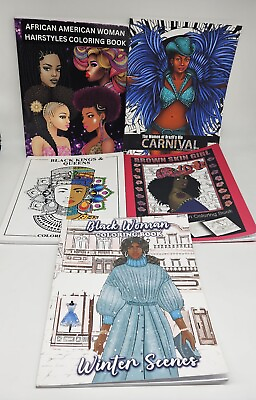 #ad African American Coloring Book Lot Of 5 Black Woman Hairstyles Kings Queens