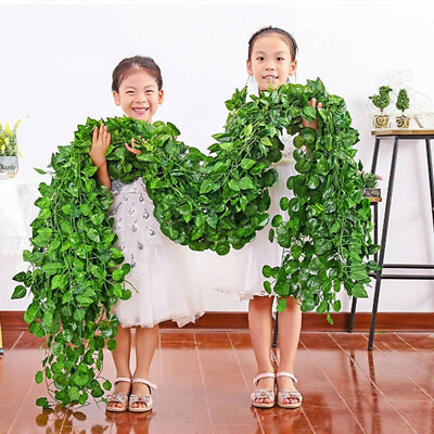 #ad Artificial Hanging Plants Fake Flowers Leaves Long Green Silk Ivy Vine Garland