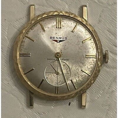 BENRUS WATCH 14K YELLOW GOLD CASE VINTAGE FOR PARTS and REPAIR ONLY 17 Jewels