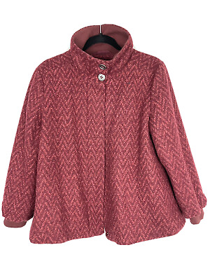 #ad Prana Raisin Red Chevron Wool Blend Coat Steel Button Zip Jacket Womens Size M