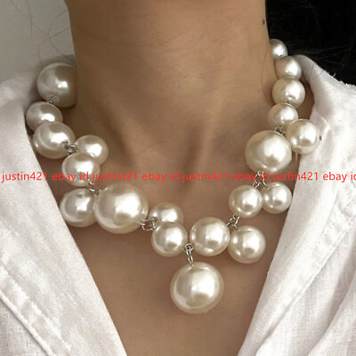 #ad Women#x27;s White South Sea Shell Pearl Round Beads Pendant Cluster Necklace 14 33#x27;#x27;
