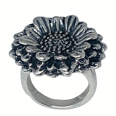 #ad Large Sunflower Ring Sz 9 925 Sterling Silver Plated Cottagecore Thailand