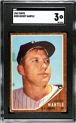 #ad Mickey Mantle 1962 Topps SGC 3 Baseball Card Vintage Graded Yankees MLB HOF #200