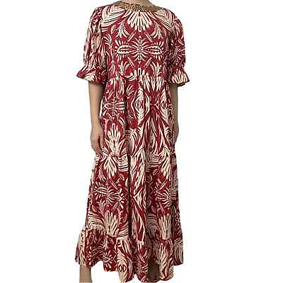 #ad Sheridan French Dress Maxi Boho Michola Red Floral Tropical Vacation Puff Large
