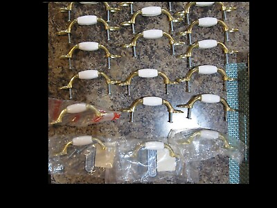 #ad Amerock Brass Ceramic Pulls 3quot;Centers 26 and 8 Pairs Belwith Hinges Brass NEW