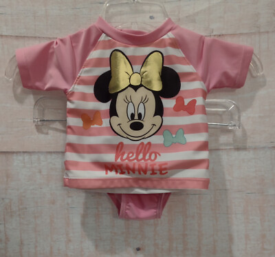 #ad Disney Baby 2 Pc Swim Suit HELLO MINNIE Pink White Top Bottom Sz 6 9 Months