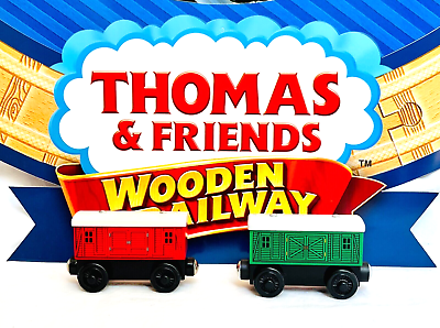 Red amp; Green Baggage Cars Thomas amp; Friends Wooden Railway Engine Train New