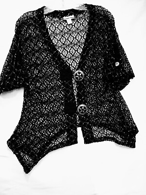 #ad Mirror Image Medium Open Weave Cardigan Top Black Knit for women