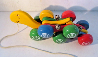#ad Kouvalias Caterpillar Pull Toy Wooden Toy Missing One Eye Vintage