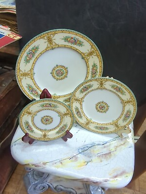#ad Antique Royal Worcester Marjorie English Yellow China Set Setting For 4