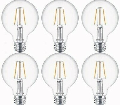 Philips LED Bulb Globe Warm Glow Med Base Dimmable Soft White 5W G25 6 Pack