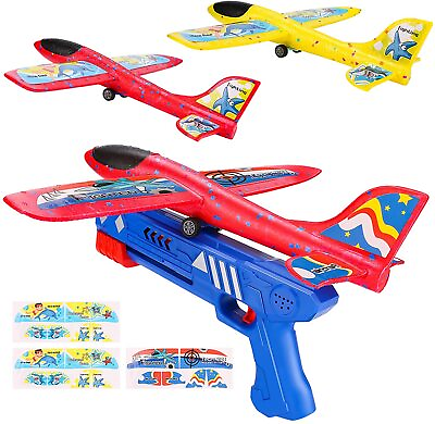 3 Pack Flying Airplane Toys Catapult Plane Toy with Launcher for Kids Boys Gift