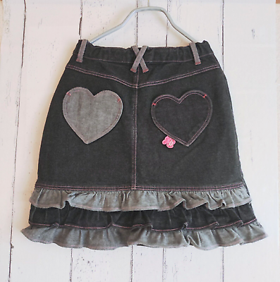 #ad Mezzo Piano Denim Skirt Size 150cm Black heart Cherry Silver glitter logo Kawaii