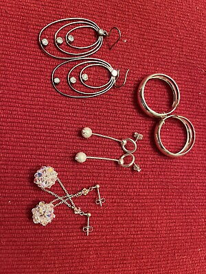 #ad ❤️925 EARRINGS. LOT OF 4 PAIRS. RHINESTONE amp; SILVER. CHRISTMAS PARTY ELEGANCE