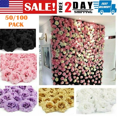 #ad 100PCS Artificial Rose Flower Heads Bulk Wedding Bouquets for DIY Crafts 1.8quot; US