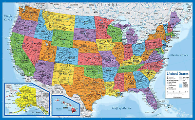 #ad #ad Laminated USA Map 18quot; X 29quot; Wall Chart Map of the United States of America
