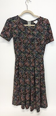 #ad Lularoe Amelia Dress Small Size Multicolor Holiday Pattern Pre Owned