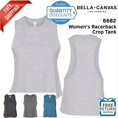 #ad BELLA CANVAS Women#x27;s Racerback Cropped Tank Top Shirt Sleeveless 6682 Upto 2XL