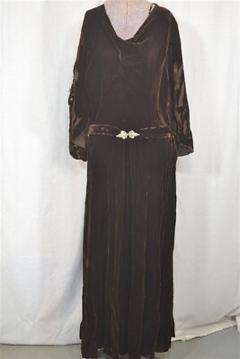 #ad antique 1930 dress bias cut brown velvet long draping cape sleeves 40 original