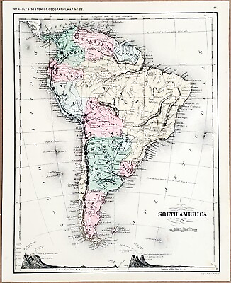#ad 1870 South America Map Patagonia Brazil Venezuela Peru Chili Argentina Colombia