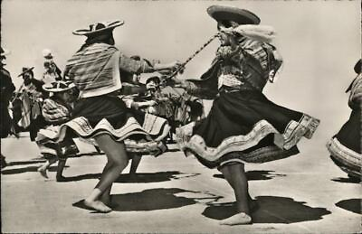 #ad Peru Pisac Indian Dancers Chrome Postcard S1 stamp Vintage Post Card