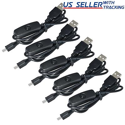 5x Micro USB Cable with ON OFF Switch Power Button Phone Charging amp; Raspberry Pi
