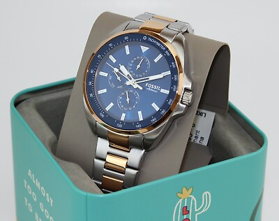 #ad NEW AUTHENTIC FOSSIL AUTOCROSS CHRONOGRAPH ROSE GOLD BLUE BQ2552 MEN#x27;S WATCH